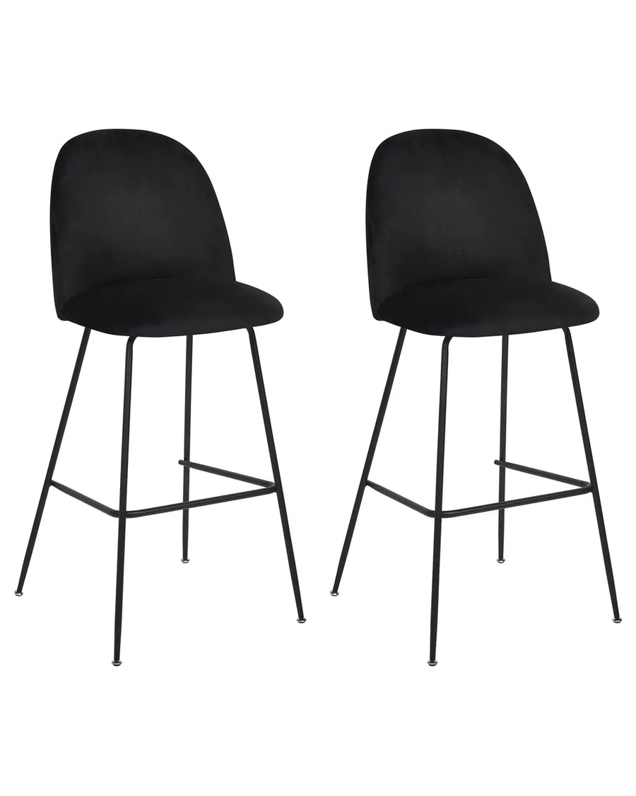 Set of 2 Bar Chairs Velvet Black Floor Protection Vellero