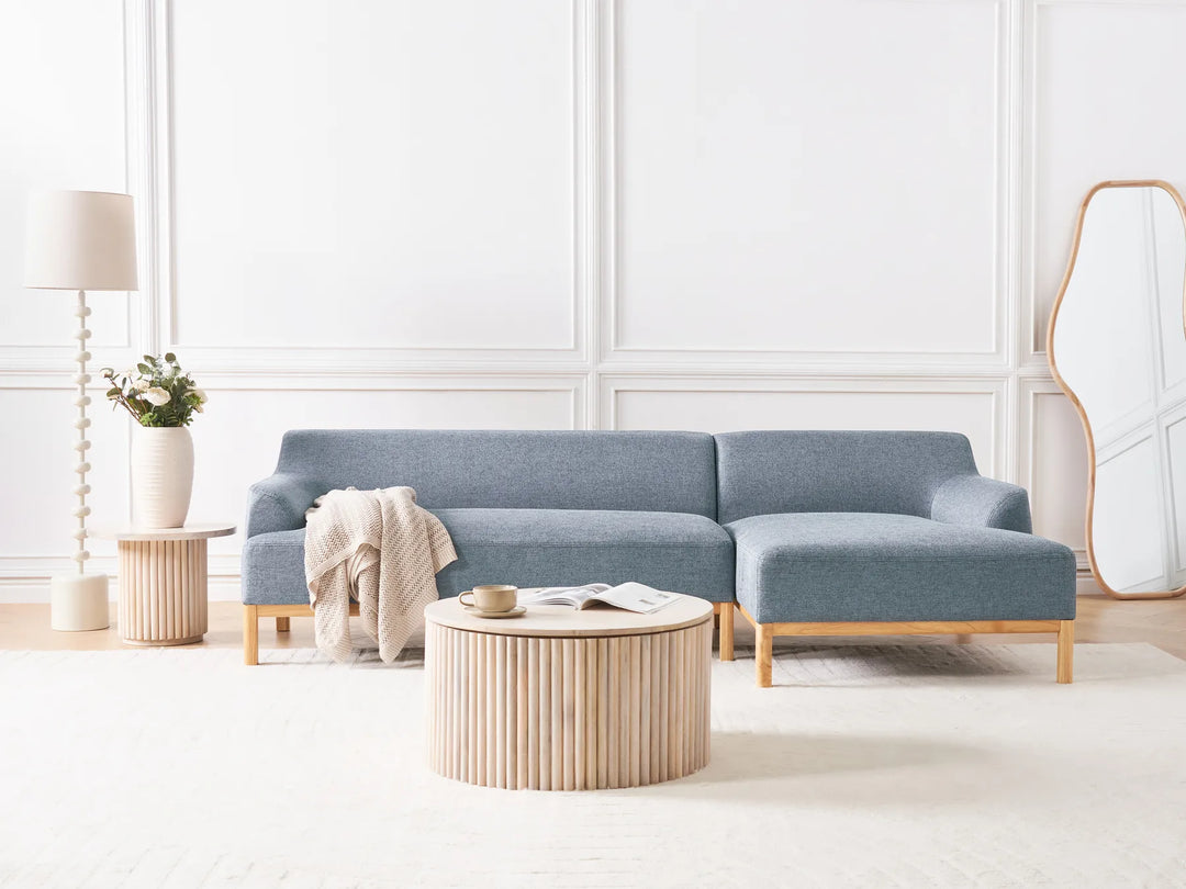 Corner Sofa 3 Seater Fabric Blue Left Hand Azuri