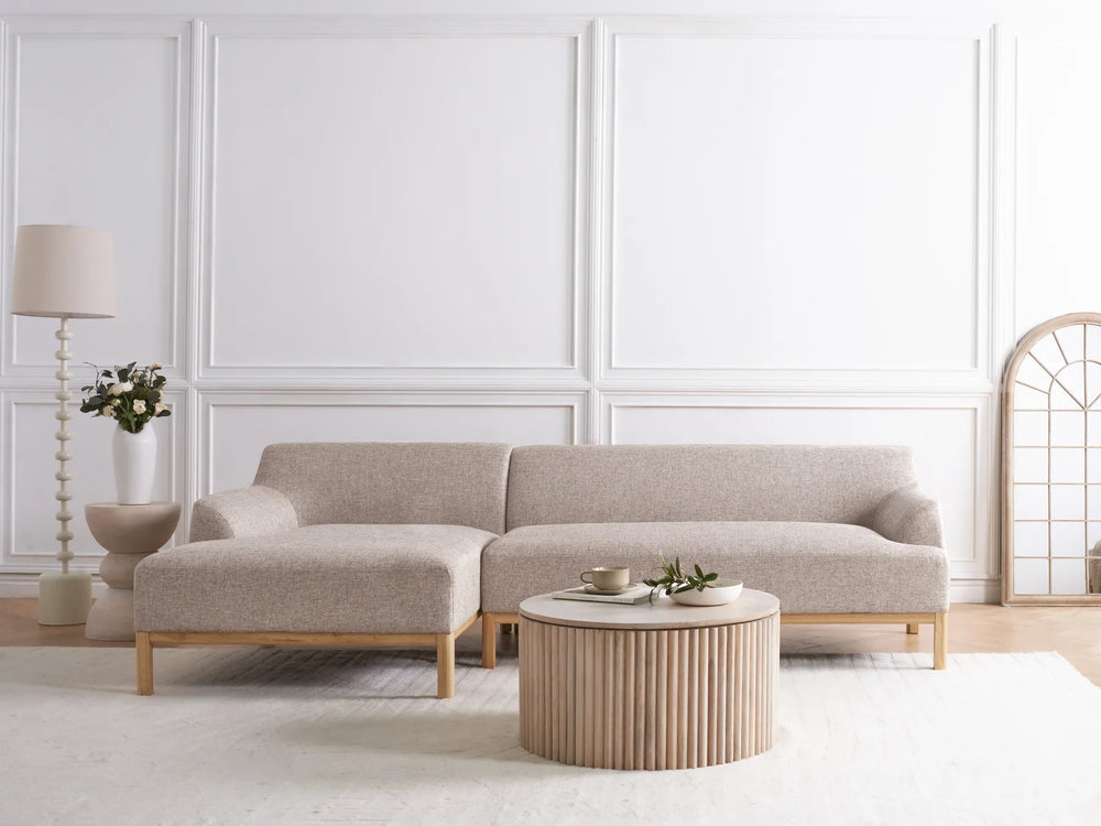 Corner Sofa 3 Seater Fabric Light Brown Right Hand Azuri