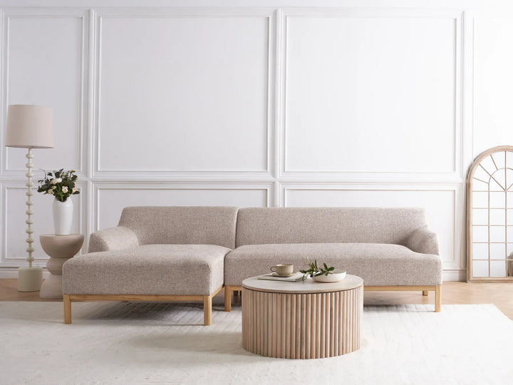 Corner Sofa 3 Seater Fabric Light Brown Right Hand Azuri