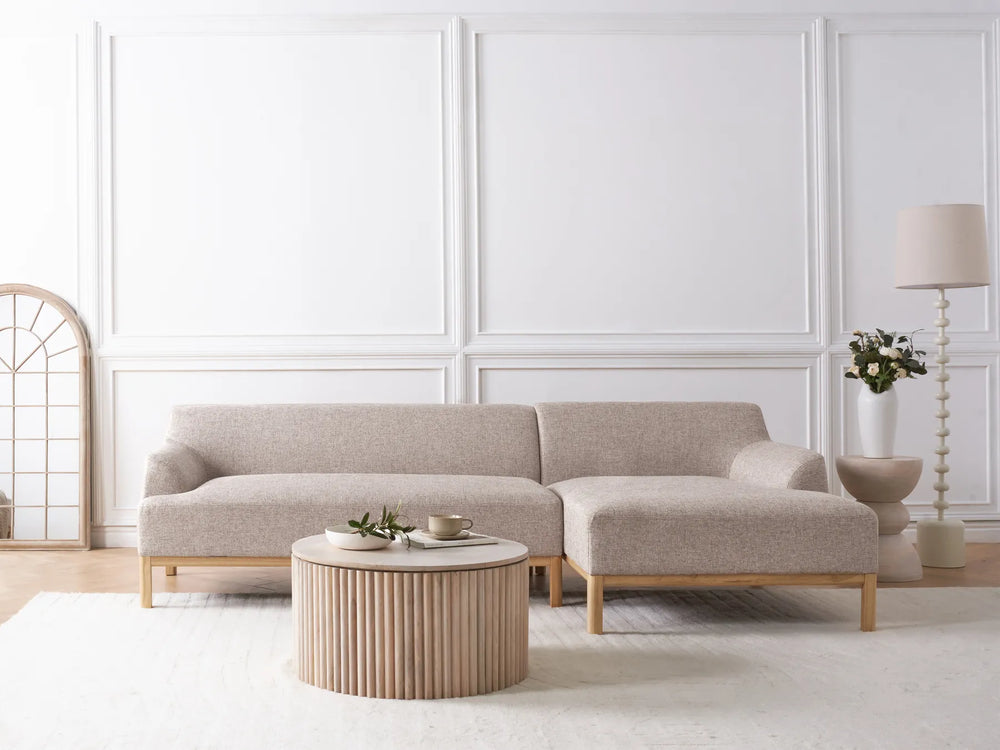 Corner Sofa 3 Seater Fabric Light Brown Left Hand Azuri