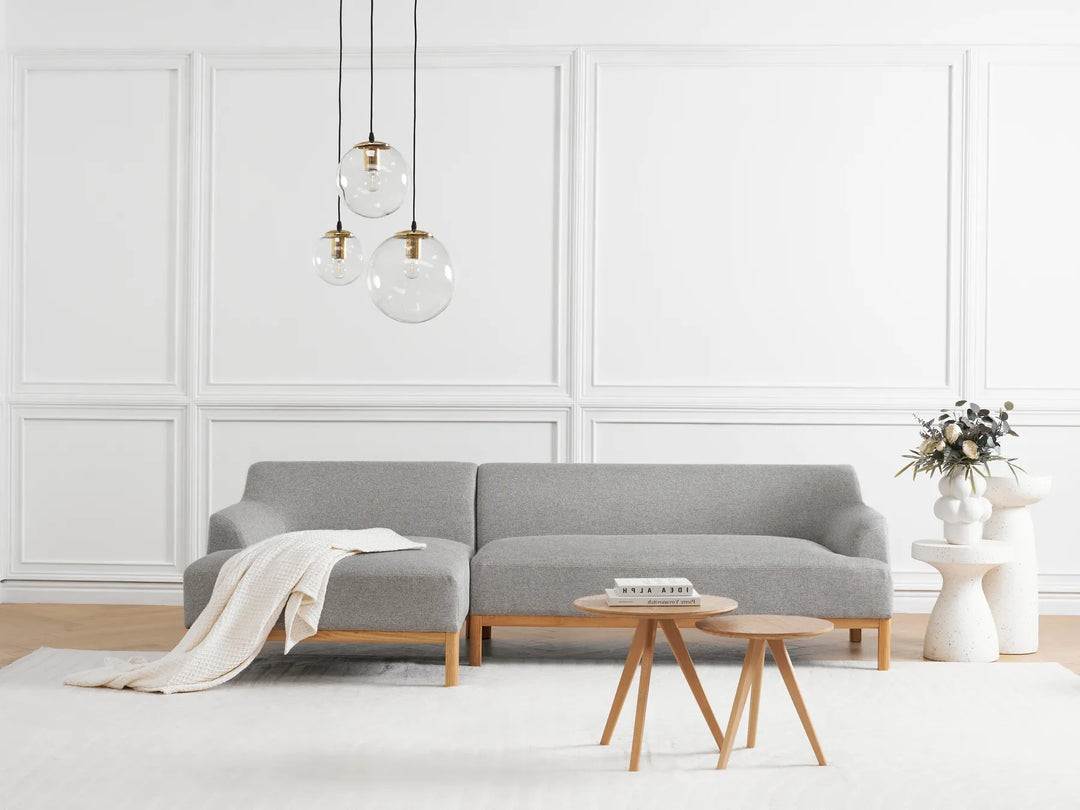 Corner Sofa 3 Seater Fabric Light Grey Right Hand Azuri