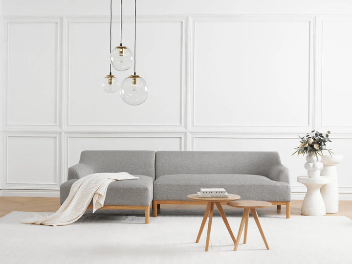 Corner Sofa 3 Seater Fabric Light Grey Right Hand Azuri