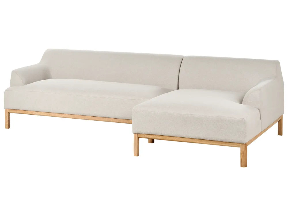 Corner Sofa 3 Seater Fabric Light Beige Left Hand Azuri