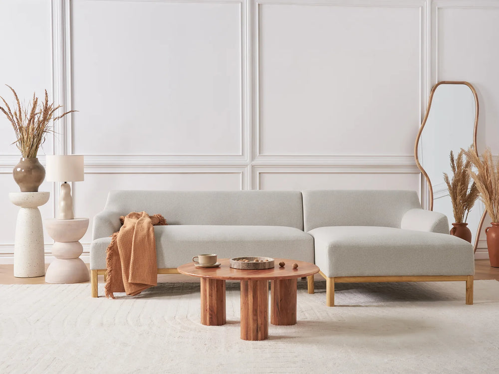 Corner Sofa 3 Seater Fabric Light Beige Left Hand Azuri