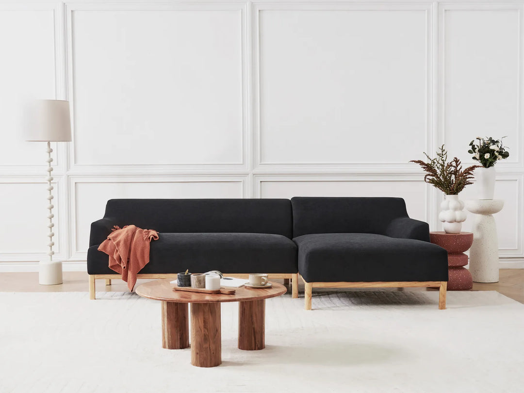 Corner Sofa 3 Seater Fabric Black Left Hand Azuri