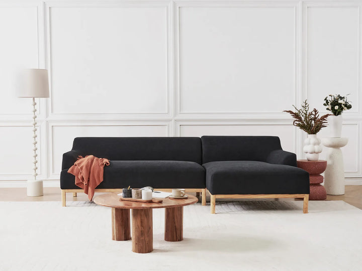 Corner Sofa 3 Seater Fabric Black Left Hand Azuri