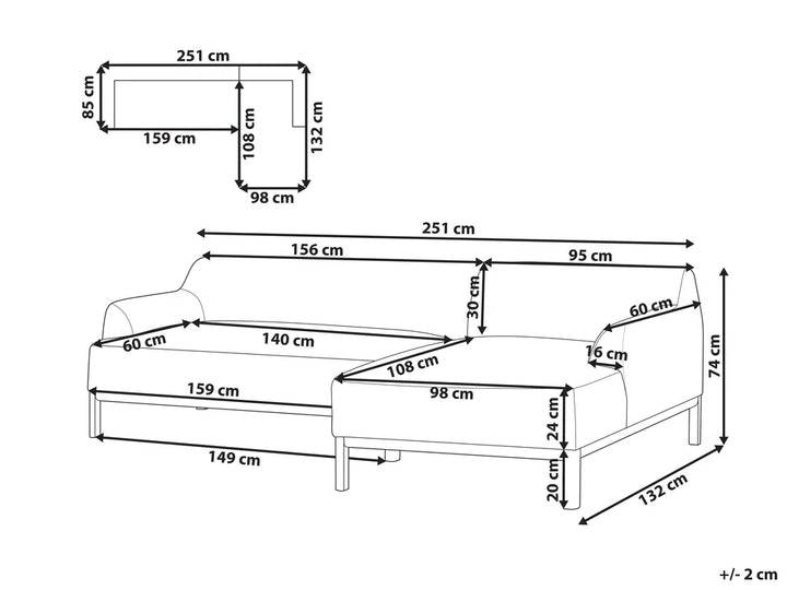 Corner Sofa 3 Seater Fabric Burgundy Left Hand Azuri