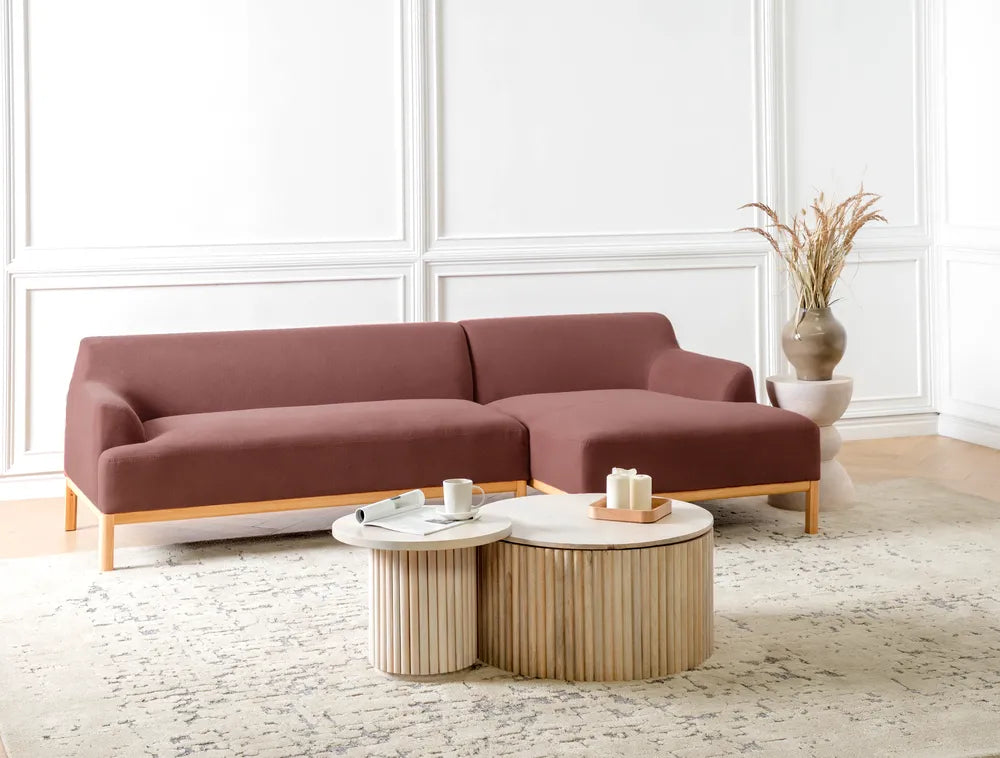 Corner Sofa 3 Seater Fabric Burgundy Left Hand Azuri