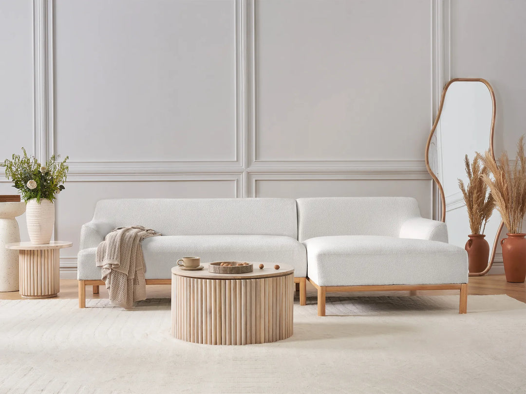 Corner Sofa 3 Seater Boucle Off-White Left Hand Azuri