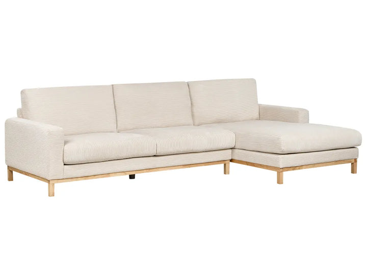 Corner Sofa 4 Seater Corduroy Light Beige Left Hand Deavan