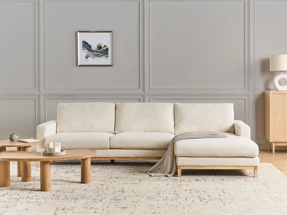 Corner Sofa 4 Seater Boucle White Left Hand Deavan