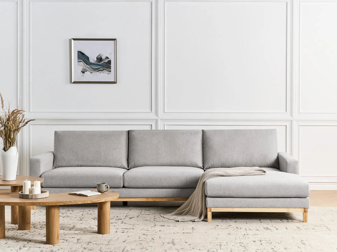 Corner Sofa 4 Seater Fabric Grey Left Hand Deavan