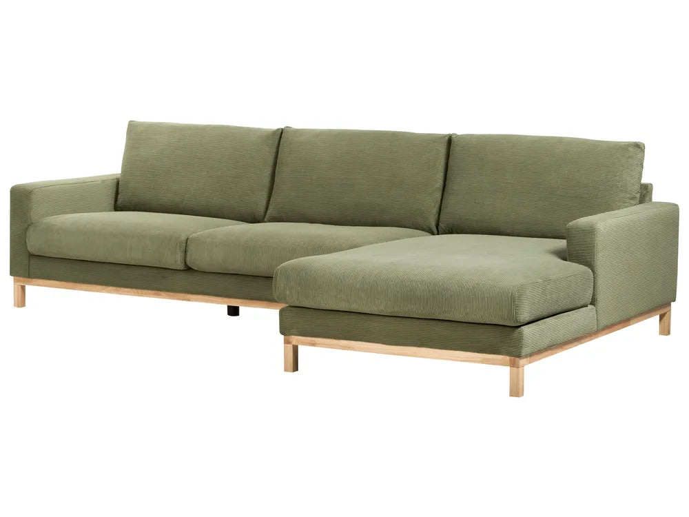 Corner Sofa 4 Seater Corduroy Green Left Hand Deavan