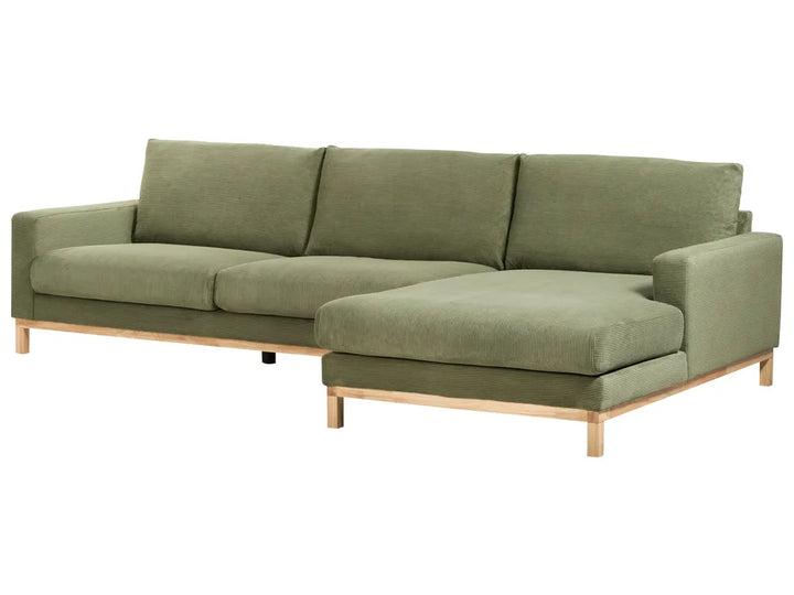 Corner Sofa 4 Seater Corduroy Green Left Hand Deavan