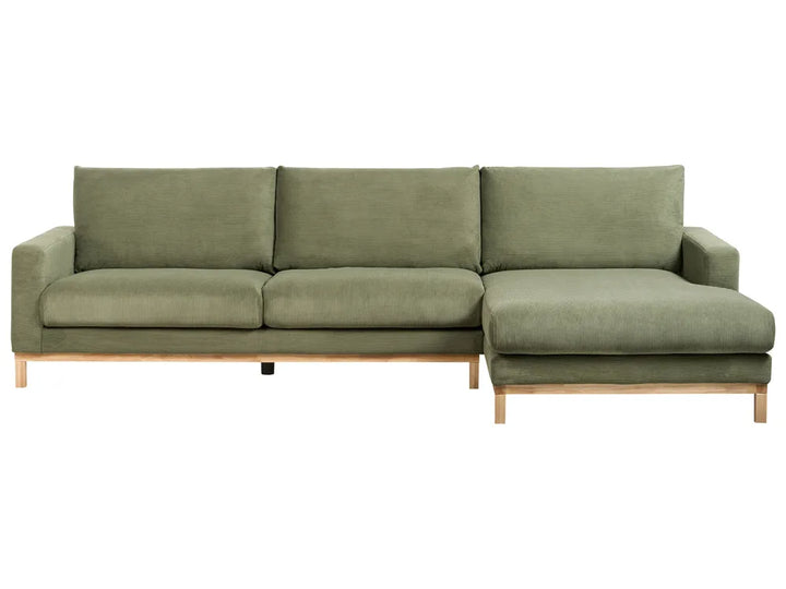 Corner Sofa 4 Seater Corduroy Green Left Hand Deavan