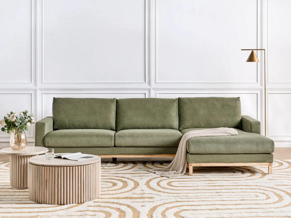 Corner Sofa 4 Seater Corduroy Green Left Hand Deavan