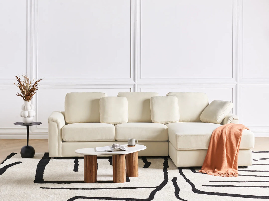 Corner Sofa 4 Seater Fabric Light Beige Left Hand Olva