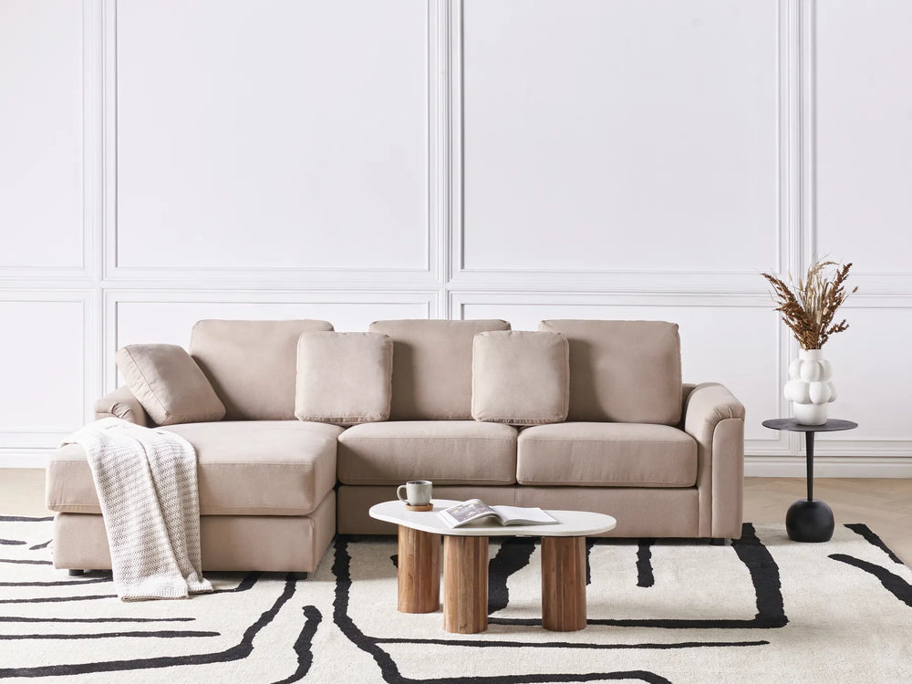 Corner Sofa 4 Seater Fabric Taupe Right Hand Nora