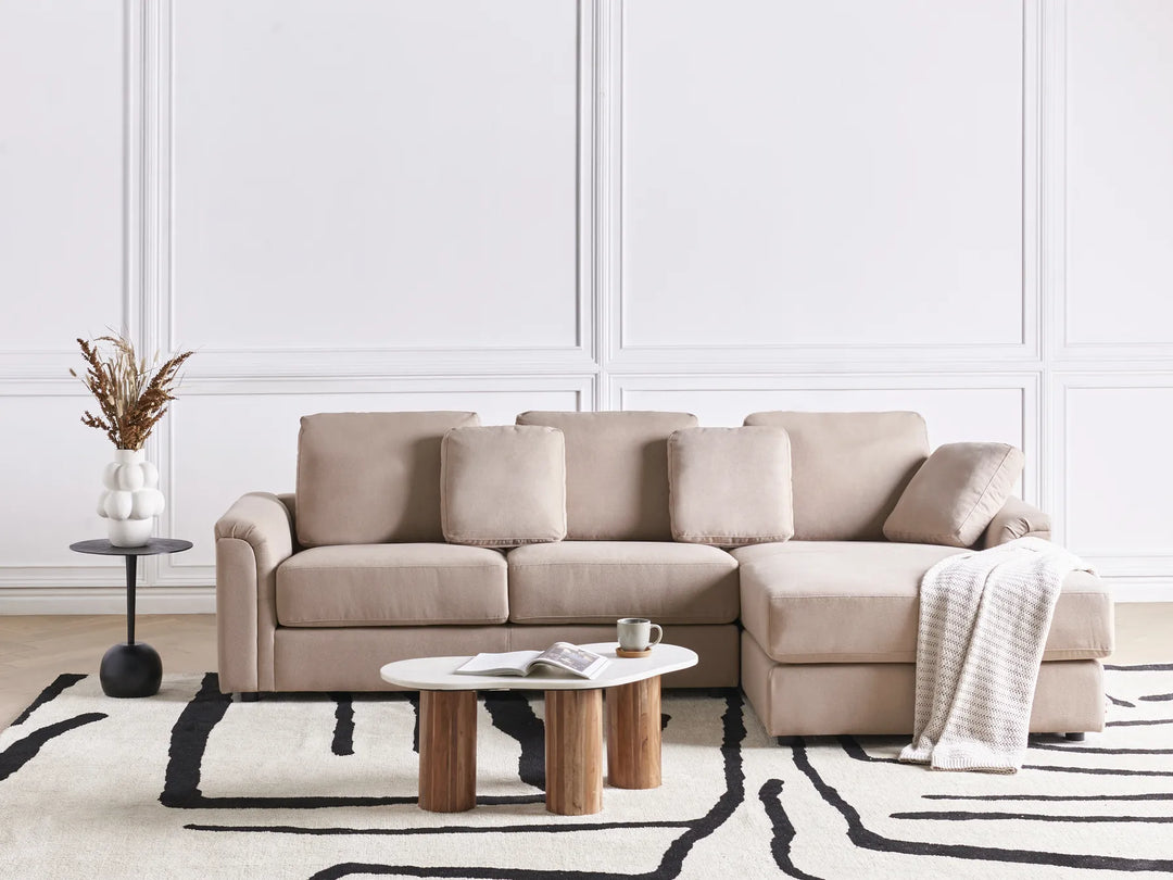 Corner Sofa 4 Seater Fabric Taupe Left Hand Olva