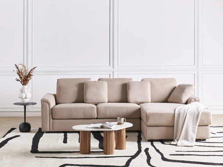 Corner Sofa 4 Seater Fabric Taupe Left Hand Olva