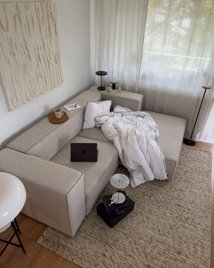 Corner Sofa 4 Seater Fabric Beige Left Hand Thremo