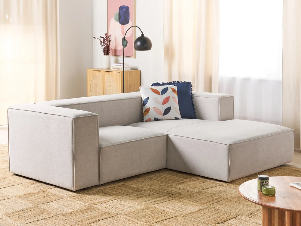 Corner Sofa 4 Seater Fabric Beige Right Hand Thremo