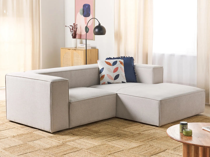 Corner Sofa 4 Seater Fabric Beige Right Hand Thremo