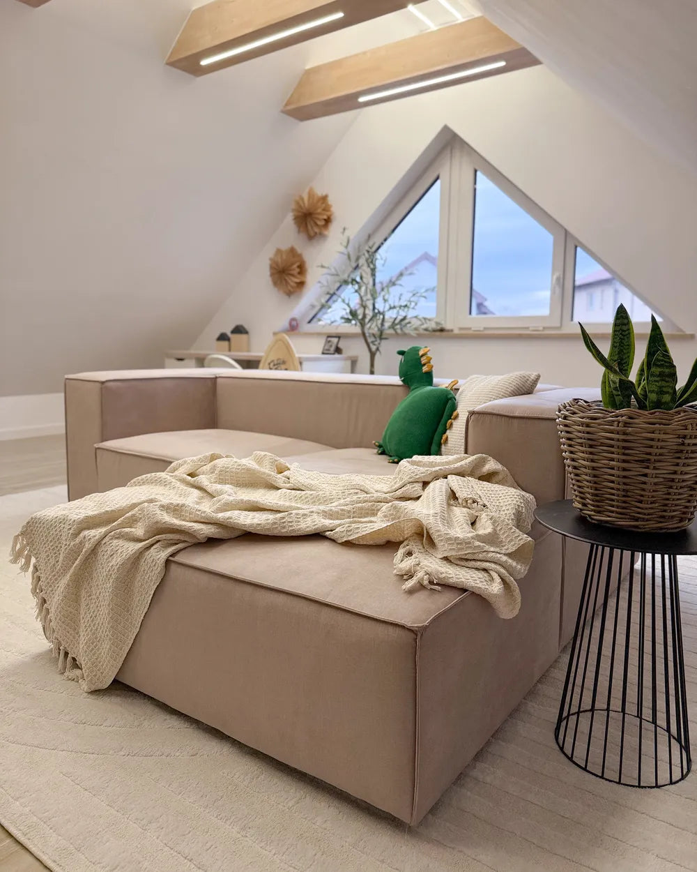 Corner Sofa 4 Seater Fabric Beige Left Hand Thremo