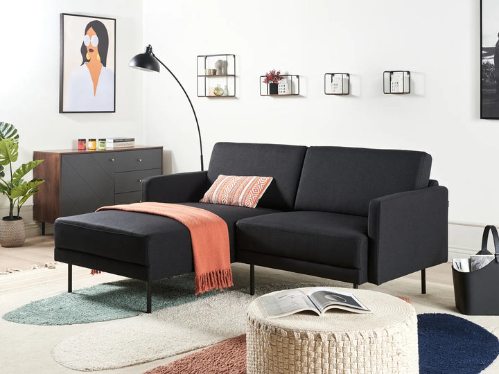 Corner Sofa 2 Seater Fabric Black Right Hand Shayle