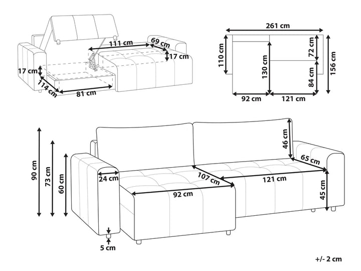 U-Shape Sofa Bed 4 Seater Fabric Light Beige with Storage Solta