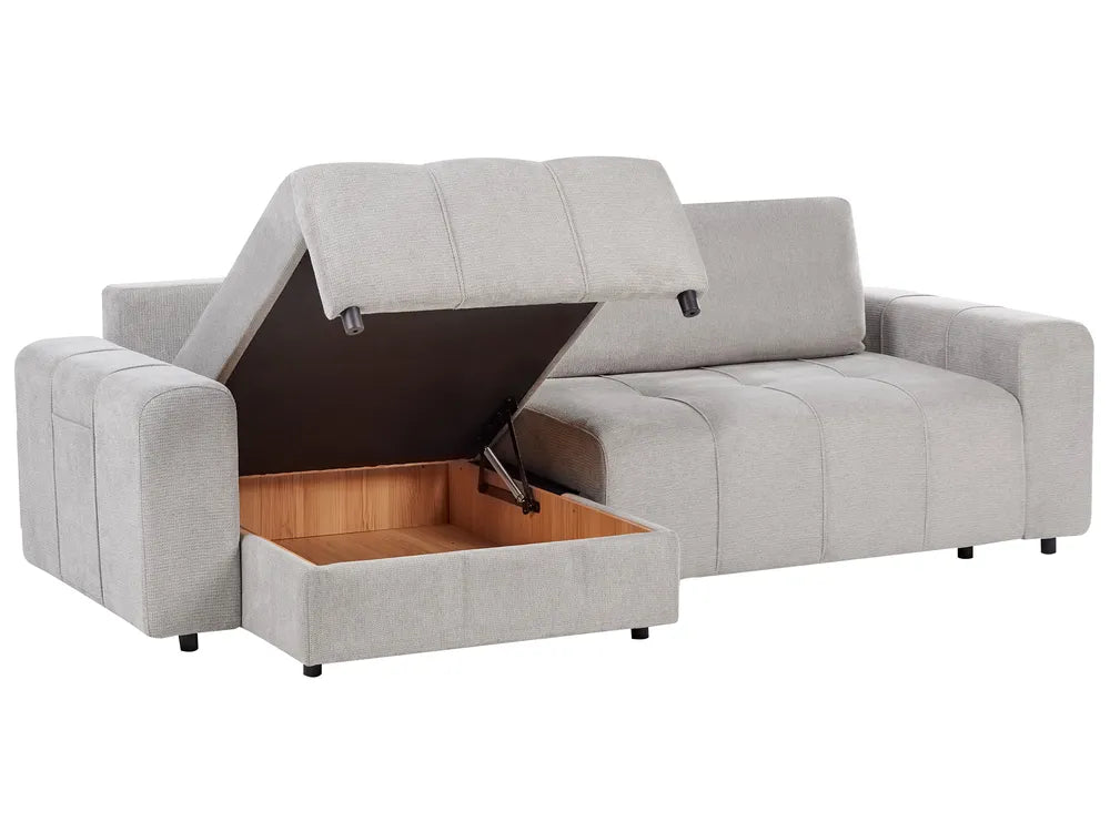 U-Shape Sofa Bed 4 Seater Fabric Light Beige with Storage Solta