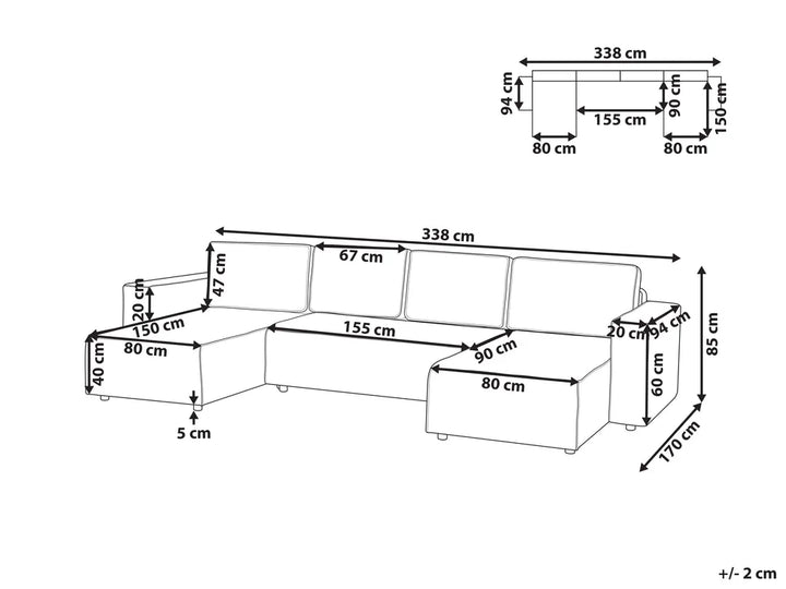 U-Shape Sofa Bed 4 Seater Fabric Light Brown with Storage Solta