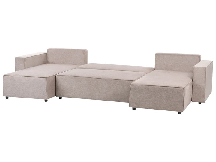 U-Shape Sofa Bed 4 Seater Fabric Light Brown with Storage Solta