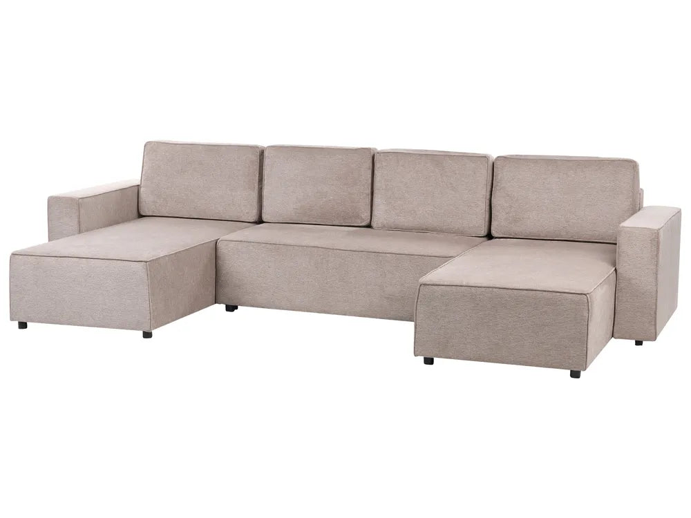U-Shape Sofa Bed 4 Seater Fabric Light Brown with Storage Solta