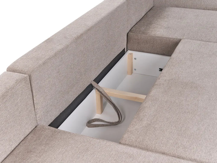 U-Shape Sofa Bed 4 Seater Fabric Light Brown with Storage Solta