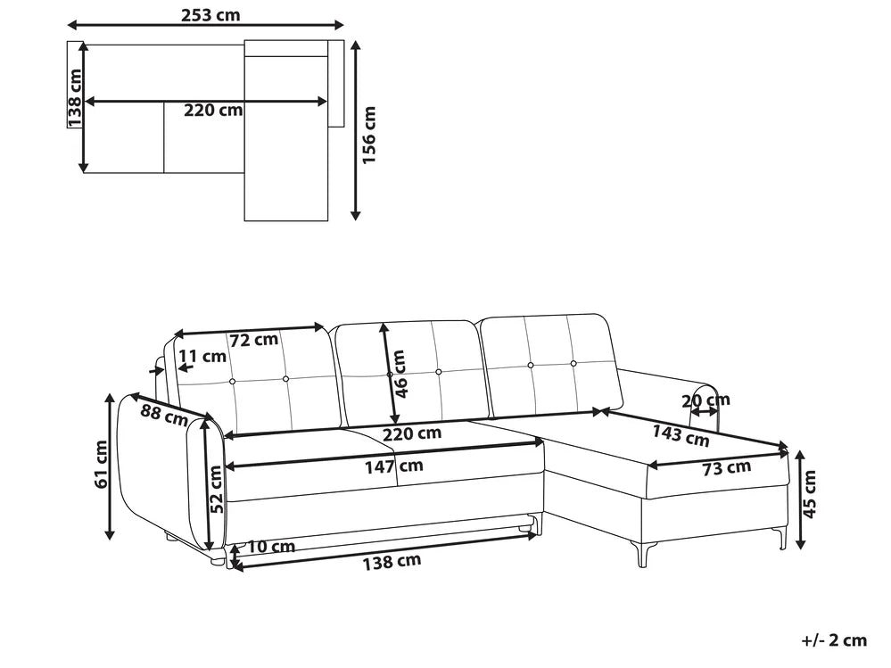 Corner Sofa Bed 3 Seater Fabric Light Blue with Storage Left Hand Tavo