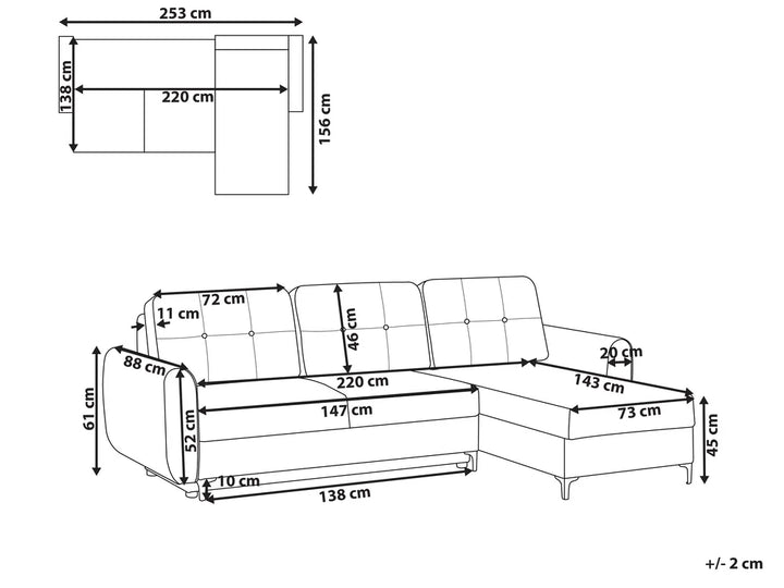 Corner Sofa Bed 3 Seater Fabric Light Blue with Storage Left Hand Tavo