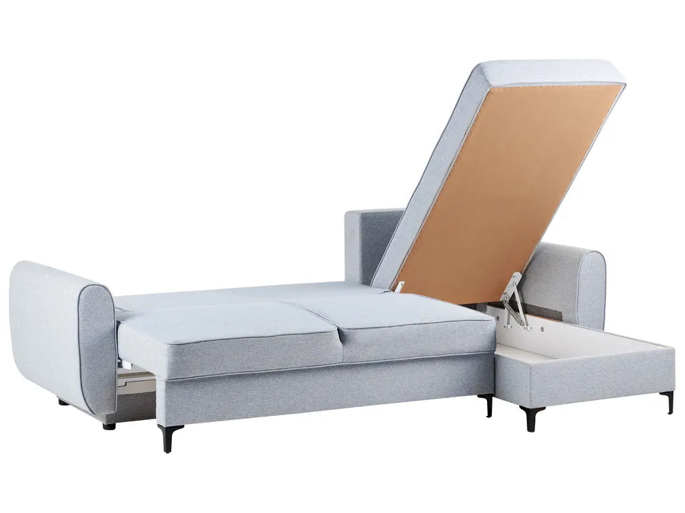 Corner Sofa Bed 3 Seater Fabric Light Blue with Storage Left Hand Tavo