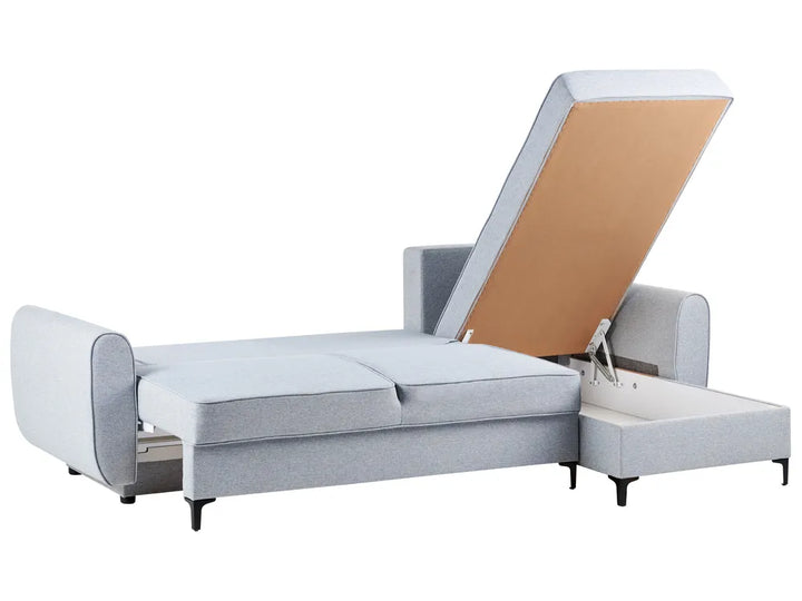 Corner Sofa Bed 3 Seater Fabric Light Blue with Storage Left Hand Tavo