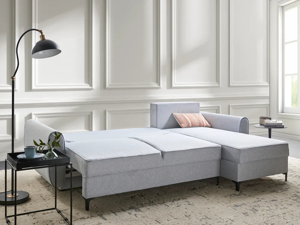 Corner Sofa Bed 3 Seater Fabric Light Blue with Storage Left Hand Tavo