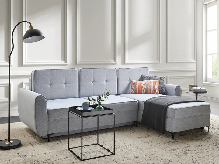 Corner Sofa Bed 3 Seater Fabric Light Blue with Storage Left Hand Tavo
