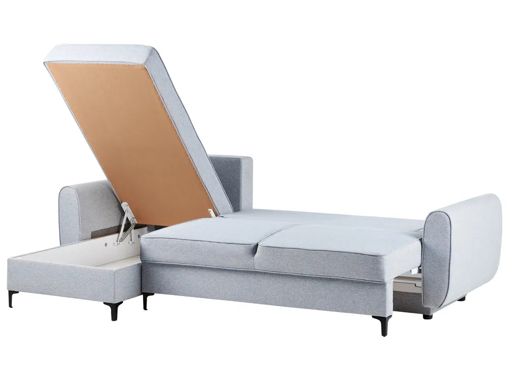 Corner Sofa Bed 3 Seater Fabric Light Blue with Storage Right Hand Tavo