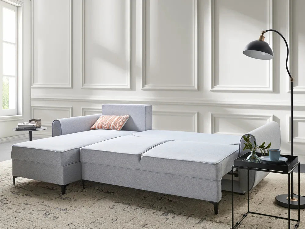 Corner Sofa Bed 3 Seater Fabric Light Blue with Storage Right Hand Tavo
