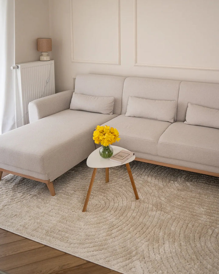 Corner Sofa Bed 3 Seater Fabric Light Beige Right Hand Andress