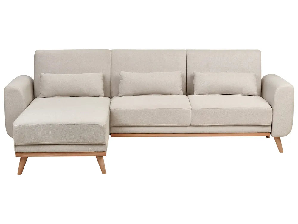 Corner Sofa Bed 3 Seater Fabric Light Beige Right Hand Andress