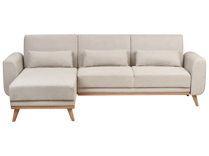 Corner Sofa Bed 3 Seater Fabric Light Beige Right Hand Andress