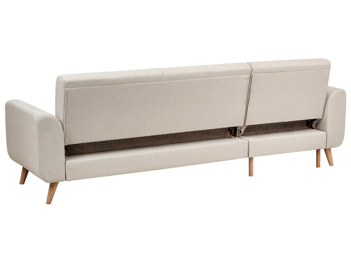 Corner Sofa Bed 3 Seater Fabric Light Beige Right Hand Andress