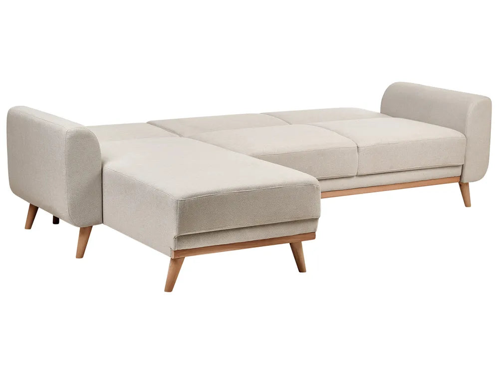 Corner Sofa Bed 3 Seater Fabric Light Beige Right Hand Andress