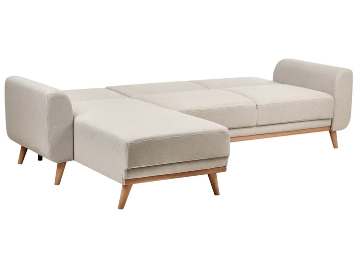 Corner Sofa Bed 3 Seater Fabric Light Beige Right Hand Andress